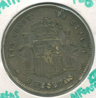 1889 Spain Silver 5 Pesetas Coin Baby AlfonsoXIII  -KR829