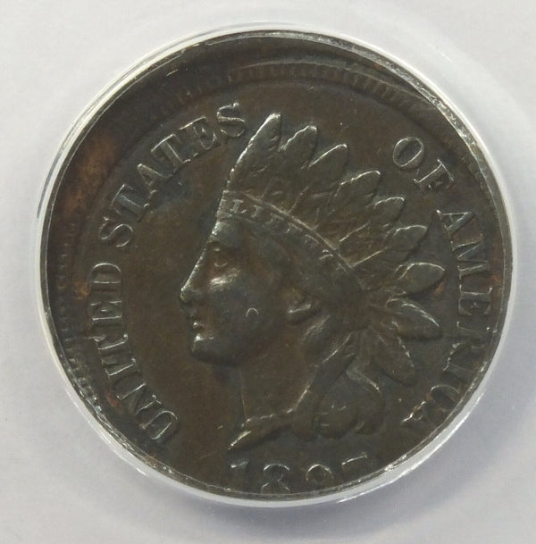 1897 Indian Head Cent Penny ANACS EF 45 Struck 10% Off-Center - K04