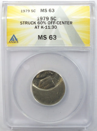 1979 Jefferson Nickel Struck 60% Off-Center ANACS MS63 Certified - J993