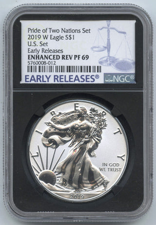 2019-W Silver Eagle NGC Enhanced Rev PF 69 Early Releases Pride Two Nations H624