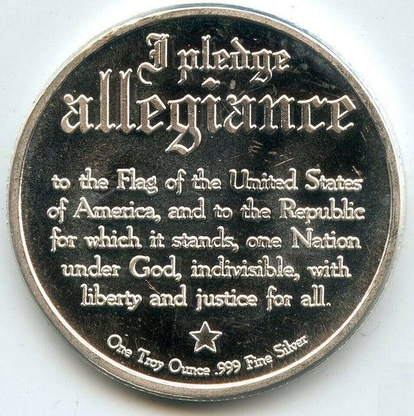 I Pledge Allegiance USA Bald Eagle Flag 999 Silver 1 oz Art Medal Round - BX920