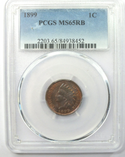 1899 Indian Head Cent Penny PCGS MS65 RB Certified - Toning Toned - K312