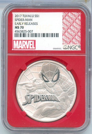 2017 $1 Tuvalu Spider Man NGC MS70 Silver Coin 1oz 999 Early Releases -SS643