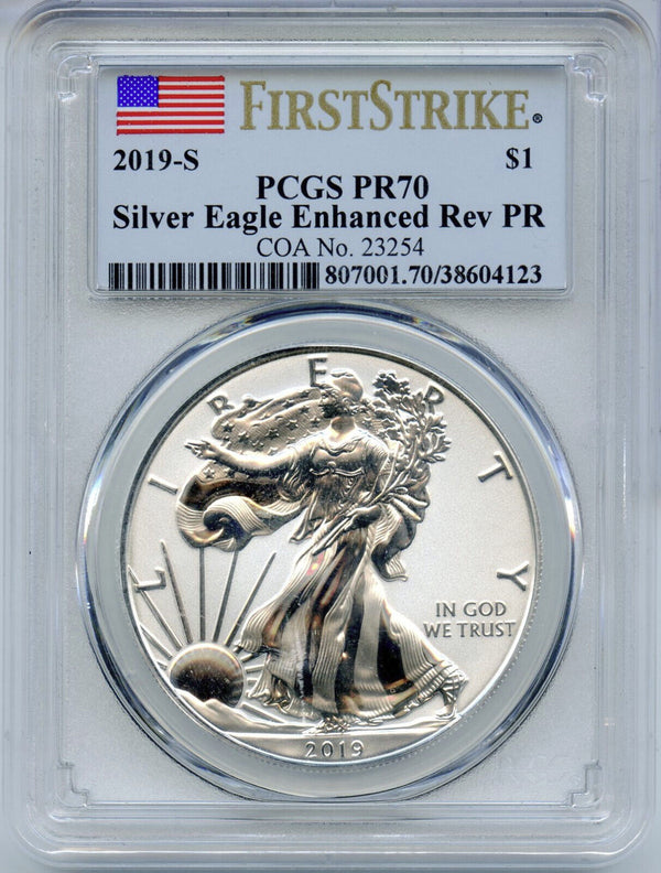 2019-S Silver Eagle PCGS PR 70 Enhanced Reverse Proof First Strike - DM775