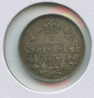 1919 Canada .925 Silver Coin 5 Cents King George V - SR384