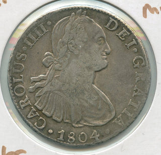 1804 MO TH Mexico Silver 8 Reales Coin Moneda Charles IV - SR625