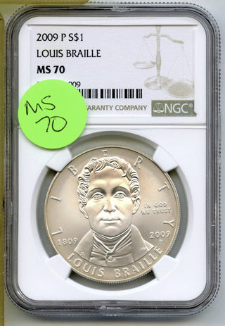 2009-P Louis Braille Silver Dollar NGC MS70 Certified $1 Coin Philadelphia J416