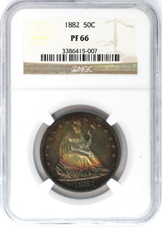 1882 Seated Liberty Silver Half Dollar Proof NGC PF66 Coin Toning Toned - JD749