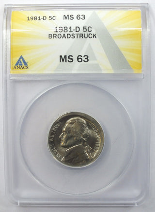 1981-D Jefferson Nickel ANACS MS63 Broadstruck - Denver Mint - J997