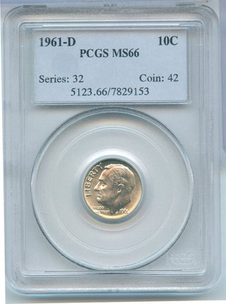 1961-D Roosevelt Silver Dime 10C PCGS MS66 Philadelphia Mint - SR77