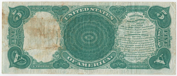 1907 United States $5 Note Legal Tender Woodchopper US Currency - SR555