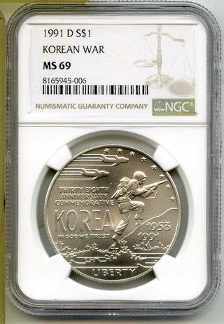 1991-D Korean War Silver Dollar NGC MS69 Commemorative Coin Denver Mint - J379