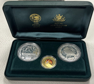 Sydney Australia 2000 Olympic Proof 3 Coin Set Silver Gold Perth Mint - SR851