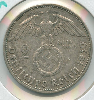 1939-A Germany 3rd Reich 2 Mark coin Deutsches Reich Paul Von Hindenburg - SR106