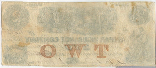 1850s $2 Adrian Insurance Company Note Currency Obsolete michigan  - SR934