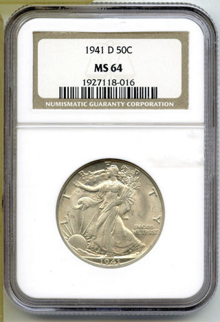 1941-D Walking Liberty Silver Half Dollar NGC MS64 Certified - Denver Mint J444