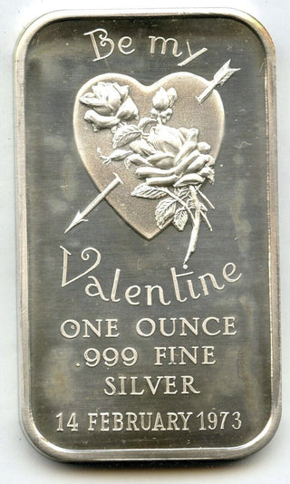 Be My Valentine 1973 Heart 999 Silver 1 oz Medal Bar Ingot Bullion - H525