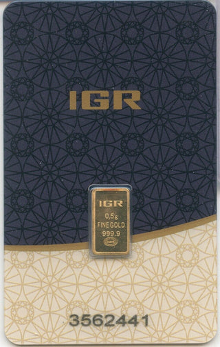 IGR 999 Fine Gold 1/2g Bar Assay Certificate Ingot Medal - KR32