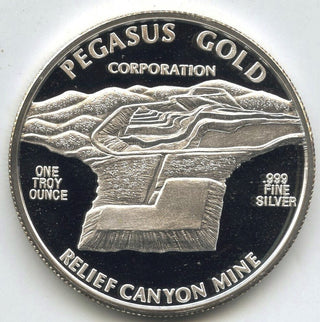 1988 Pegasus 999 Silver 1 oz Proof Medal Round Relief Canyon Mine - J598