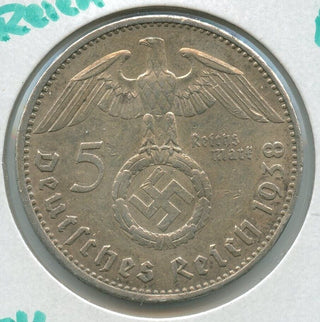 1938-A Germany 3rd Reich 5 Mark coin Deutsches Reich Paul Von Hindenburg - SR104