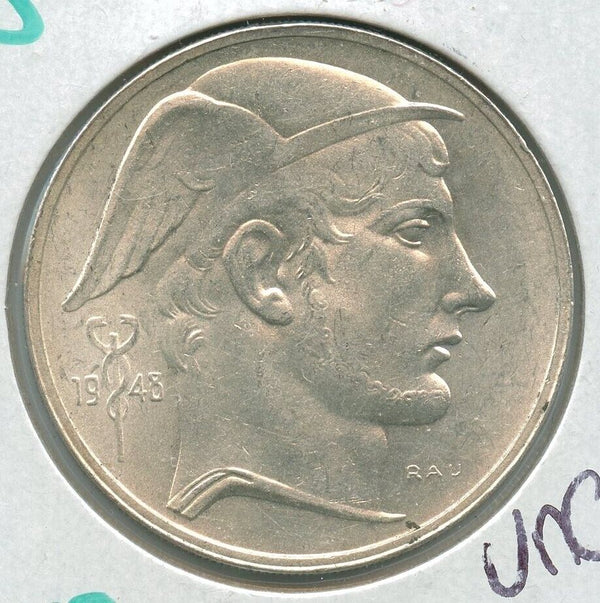 1948 Unc Silver Belgium 50 Francs Coin - Leopold III - SR91
