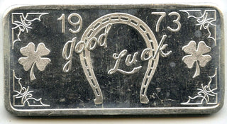 1973 Good Luck Horseshoe Shamrock 999 Silver 1 oz Art Bar Ingot Medal - H515