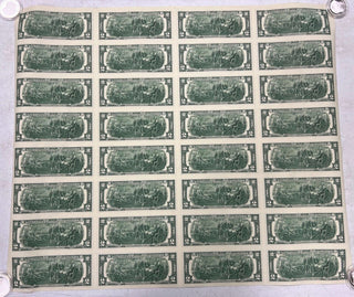 2009 $2 Federal Reserve Note Uncut Sheet 32 Notes New York  - SS272