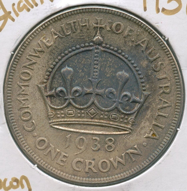 1938 Australia Silver Coin One Crown - King George VI - SS344