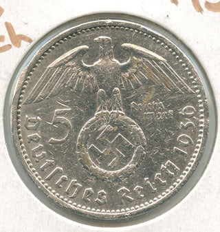 1936-A Germany 3rd Reich Coin 5 Mark Silver Coin Paul Hindenburg -SS52