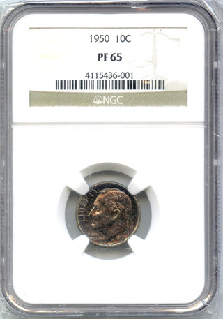 1950 Roosevelt Silver Dime NGC PF 65 Certified - Toned Toning - DM391