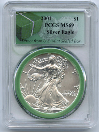 2001 American Eagle 1 oz Silver Dollar PCGS MS69 Sealed Box US Mint Green - H572
