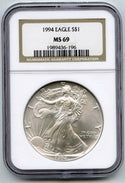 1994 American Eagle 1 oz Silver Dollar NGC MS69 Certified Ounce Bullion - H656