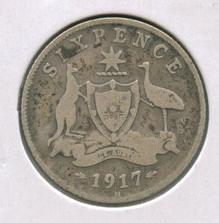 1917-M Australia .925 Silver Coin 6 Pence King George V - SS43