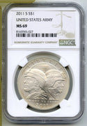 2011-S United States Army Silver Dollar NGC MS69 Certified $1 Coin - J409