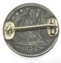 1854 Seated Liberty Silver Quarter - Love Token Pinback Button Pin - J677