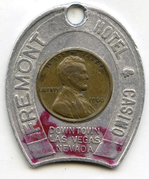 1960-D Lincoln Cent Penny Freemont Hotel Casino Las Vegas Good Luck Token - J628
