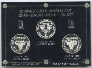 Chicago Bulls 999 Silver 3 oz Medal Set 1991 - 1993 NBA Champions - H467