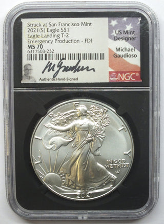 2021(S) Silver Eagle T-2 Emergency Production NGC MS70 First Day Gaudioso - J983