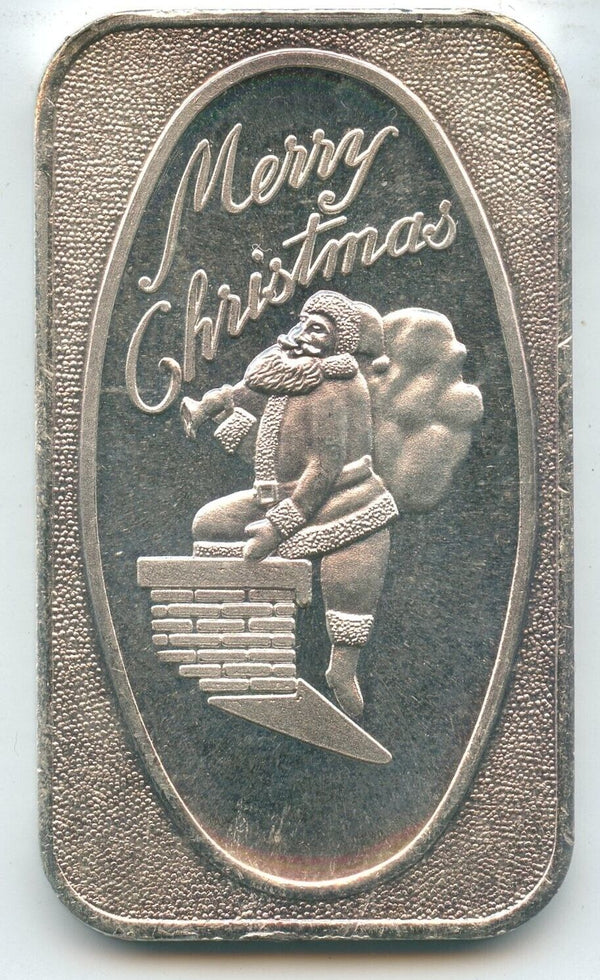 Merry Christmas Santa Going Into Chimney 1oz 999 Silver Bar Art Bar - SS172