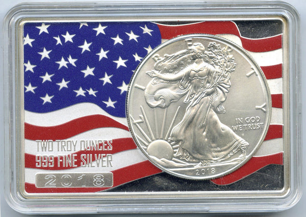 2018 American Eagle 1 oz Silver Dollar USA Patriot Ingot Bar Two Ounces - J568