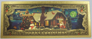 Merry Christmas X-Mas Santa Holidays $2 Gold Foil Note Stocking Stuffer GFN70