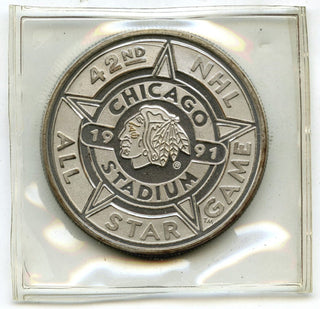 1991 Chicago Blackhawks Stadium 999 Silver 1 oz Medal All-Star Game Round J901