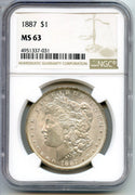 1887 Morgan Silver Dollar NGC MS63 Certified - Philadelphia Mint - CA674