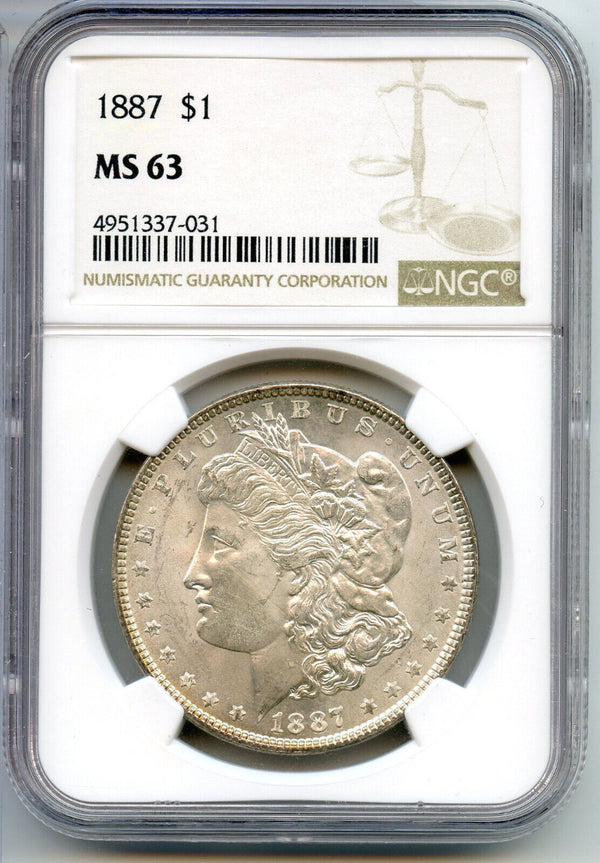 1887 Morgan Silver Dollar NGC MS63 Certified - Philadelphia Mint - CA674