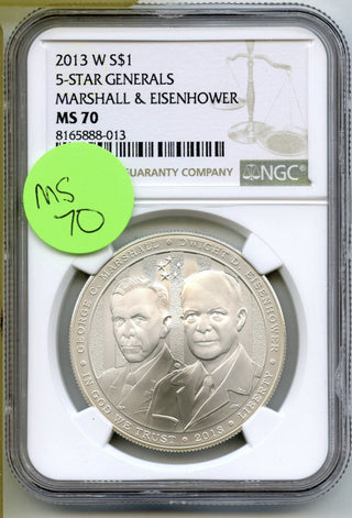 2013-W Marshall Eisenhower 5-Star Generals Silver Dollar NGC MS70 Certified J405