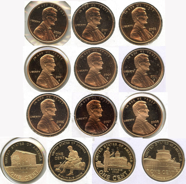 2000 - 2009-S Lincoln Memorial Proof Cent Pennies Run of (13) Coins Lot Set H464
