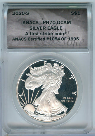 2020-S American Silver Eagle 1 oz Silver Dollar ANACS PR70 DCAM -SR52