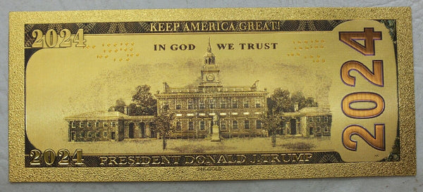 2024 Donald Trump Flag & Skyline Note Novelty 24K Gold Foil Plated Bill - GFN75