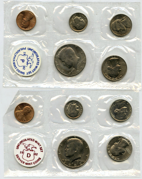 1982 Uncirculated Mint Coin Set P + D Philadelphia Denver Krause - H377