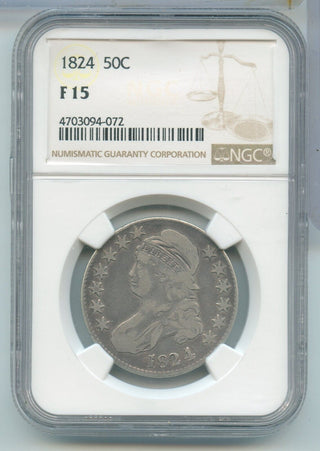 1824-P 4 Over 4 Silver Bust Half Dollar 50c NGC F 15 Philadelphia Mint - SS372